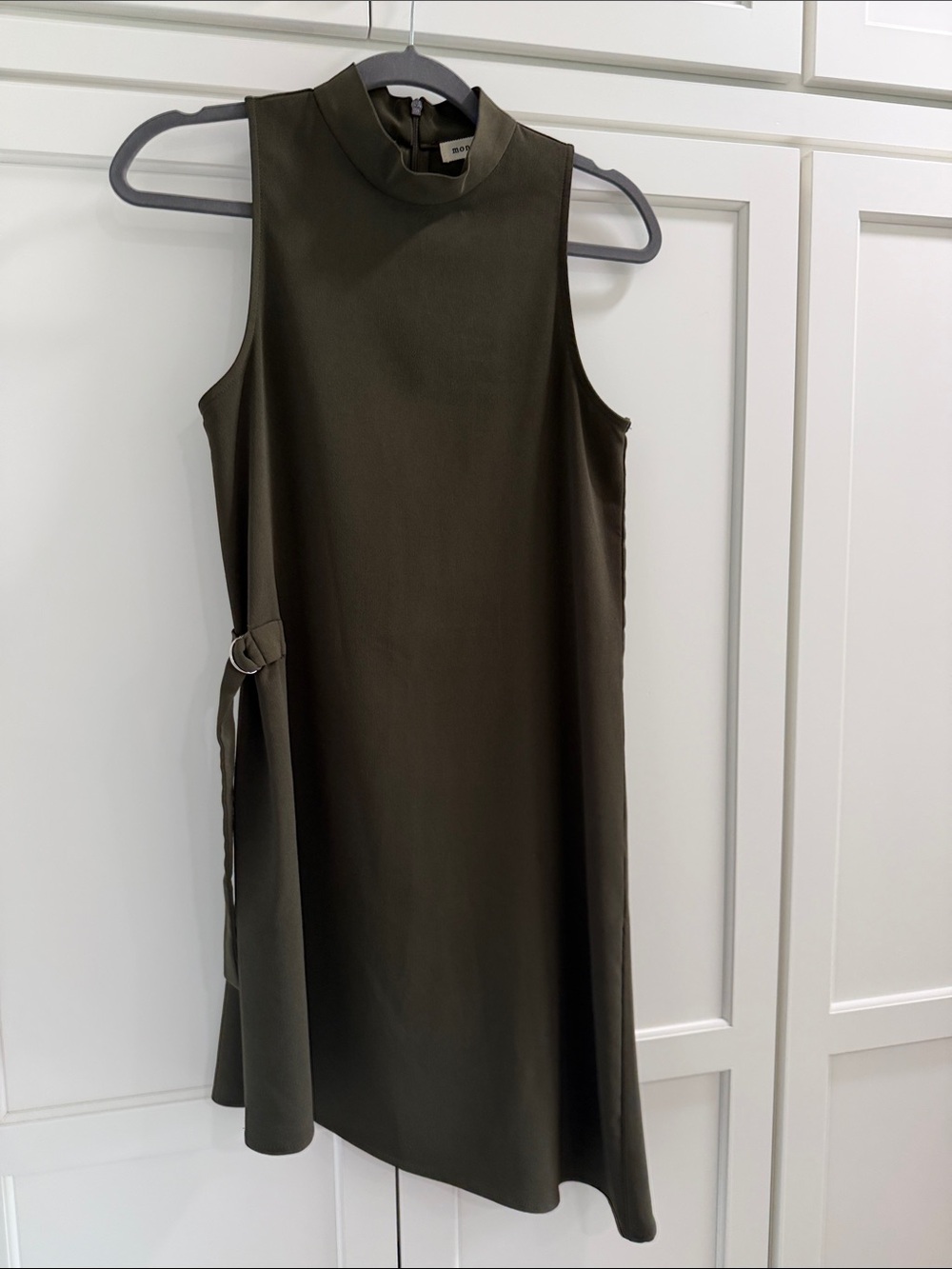 Monteau Olive Mock Neck Sleeveless Shift Dress